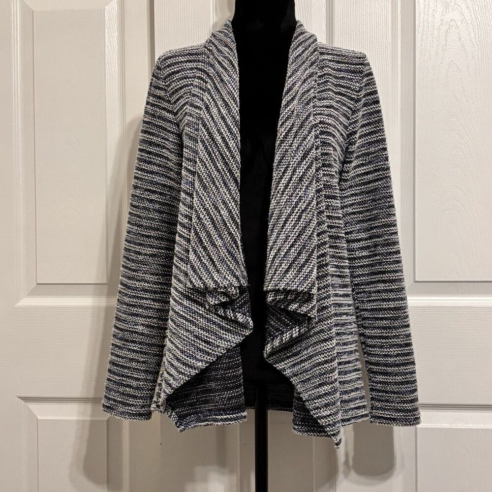 Tommy Hilfiger Women's Knit Blue White Open Front Drape Cardigan Sweater Size S